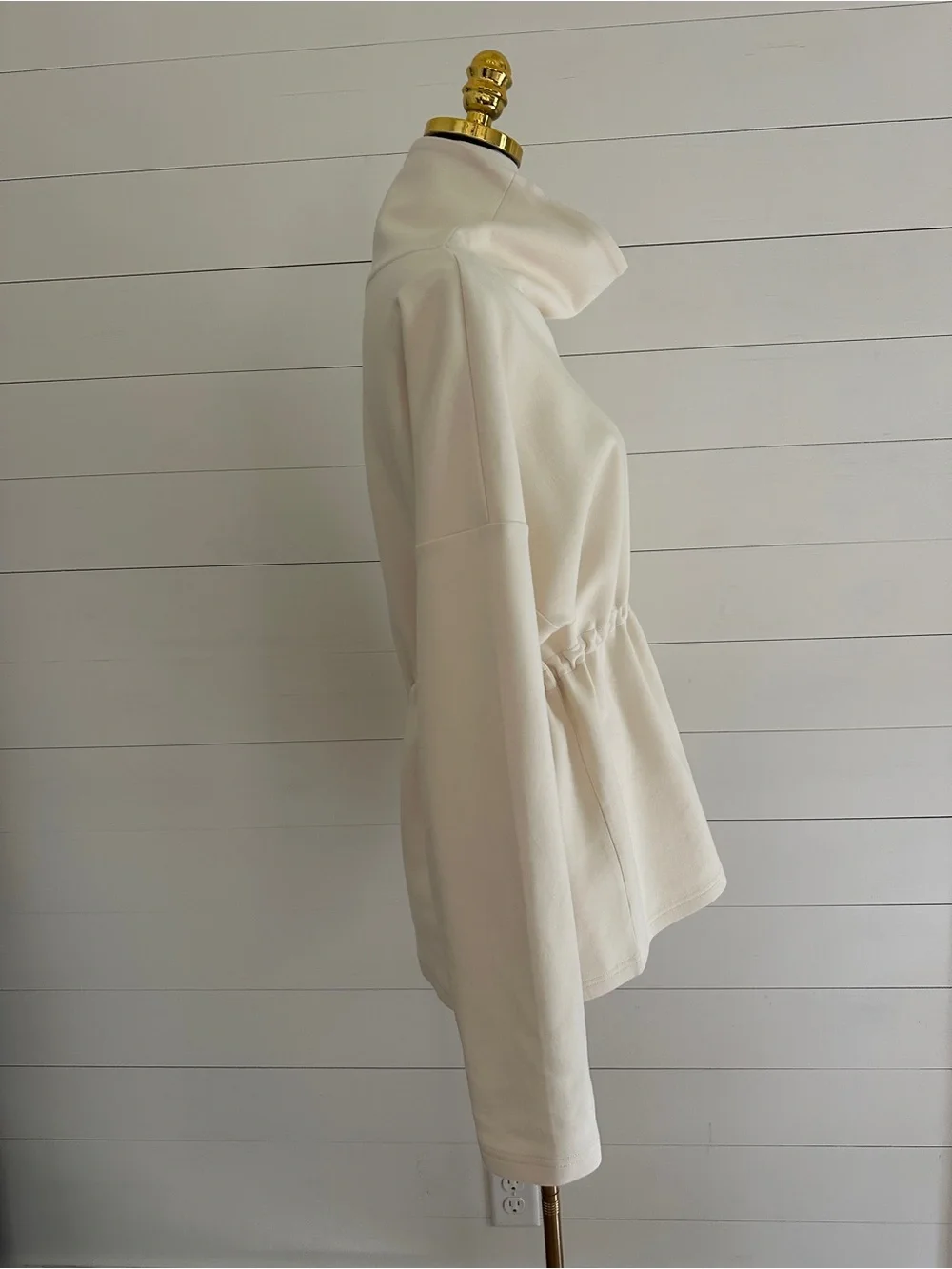 Varley Cream Cowl Neck Drawstring Tunic Sweater